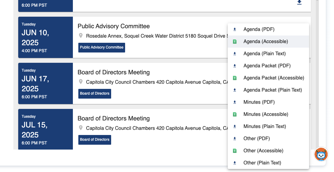 An example of how DocAccess links will overlay with the existing CivicClerk document interface