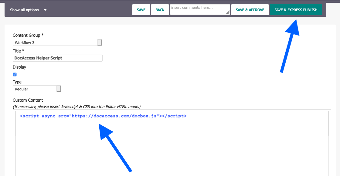 Granicus: Paste script and save